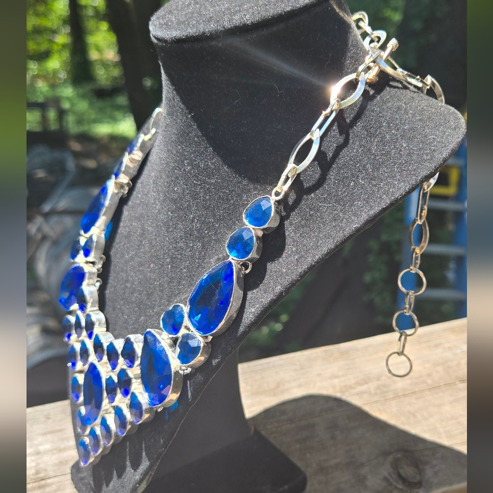 HOST PICK 🎉🎊 Sapphire & Topaz Sterling Statement Bib Necklace - Picture 6 of 11